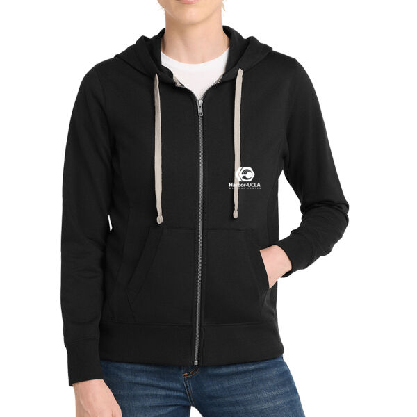 Women's Sustainable Full Zip Hoodie w/ Single Color HUMC Logo and LA County Logo on Sleeve Thumbnail